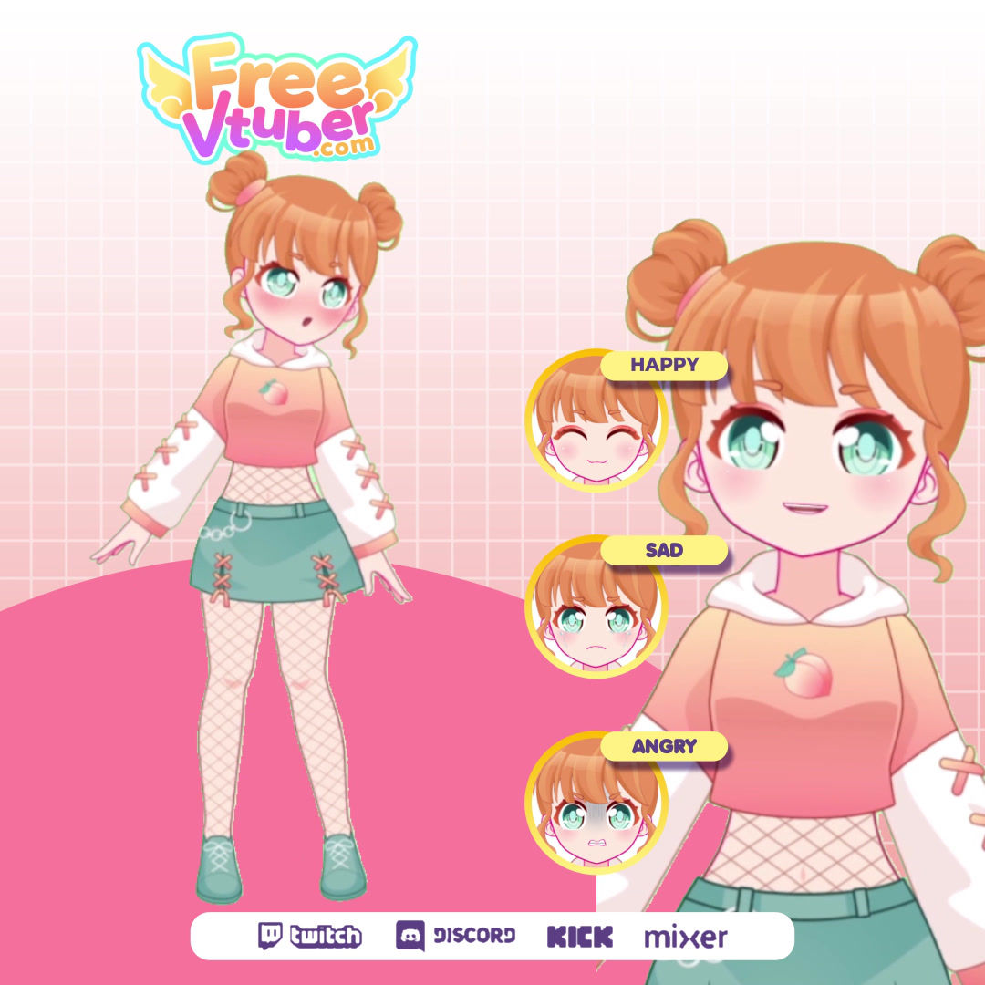 Playful Pastel Girl with Peach Hoodie and Fishnets Live 2D Model