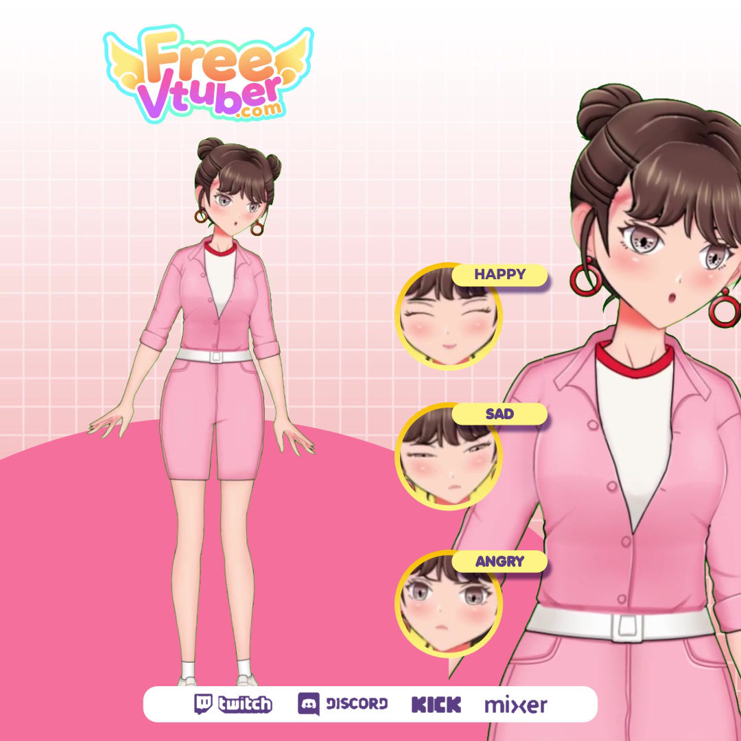 Live2D VTuber Girl Model Character in a Pink Outfit and Red Earrings.