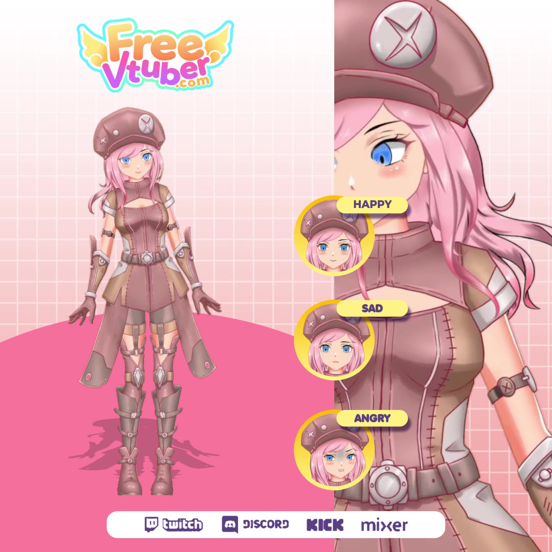Fierce VTuber Fighter Girl Live2D Model in Tan Outfit for Action-Packed Streams