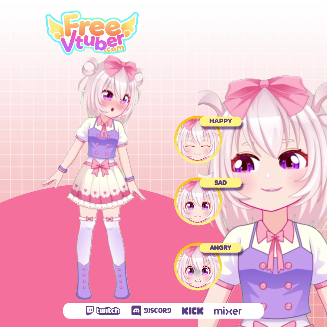 Cute VTuber Live2D loli girl model with a pink bow on her head and cute outfit.