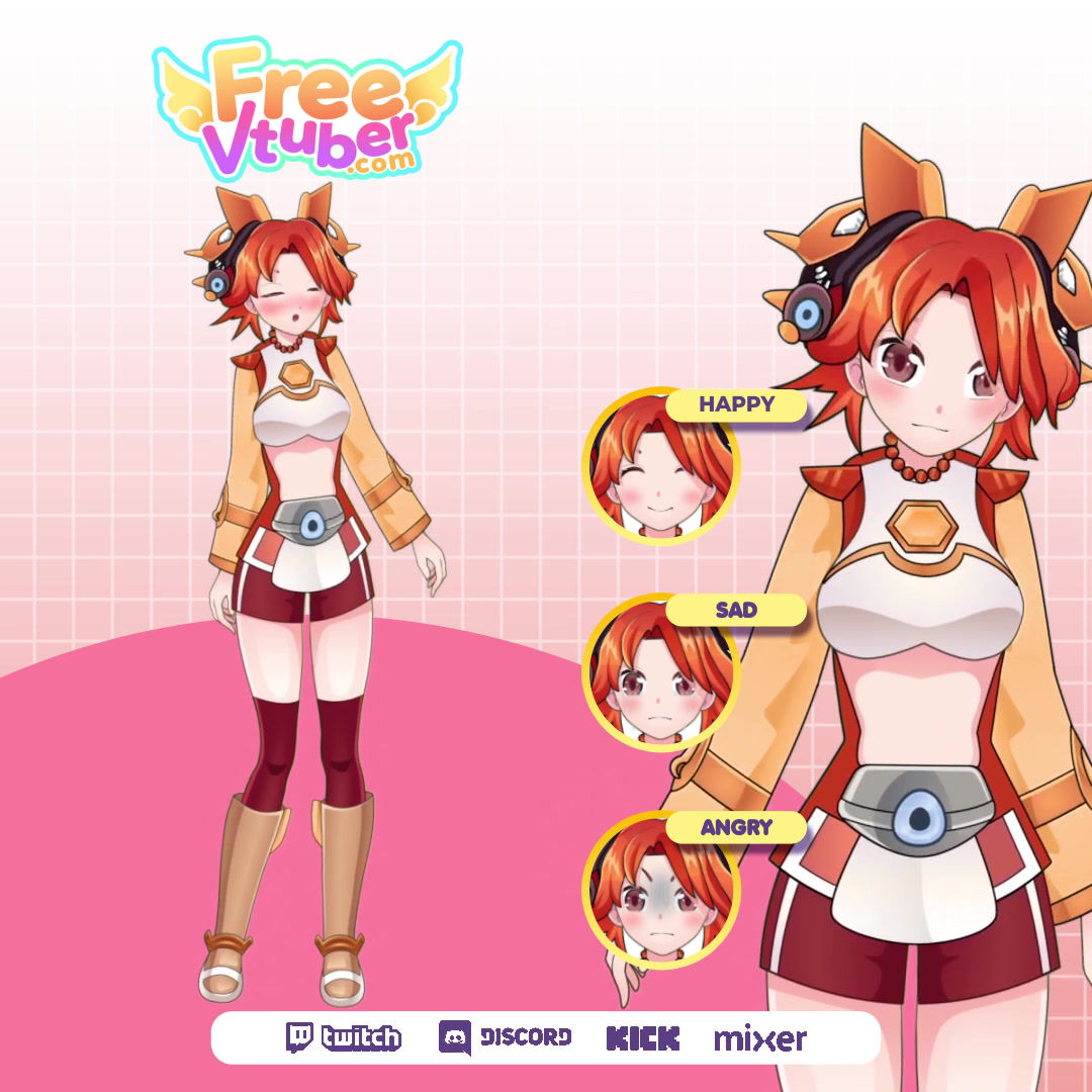 Playful Red-Haired Fox VTuber Avatar with Emotions