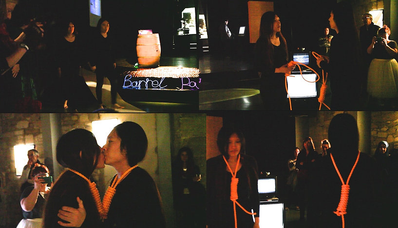 Barrel of Desire and Pain performance by artist Frank Fu