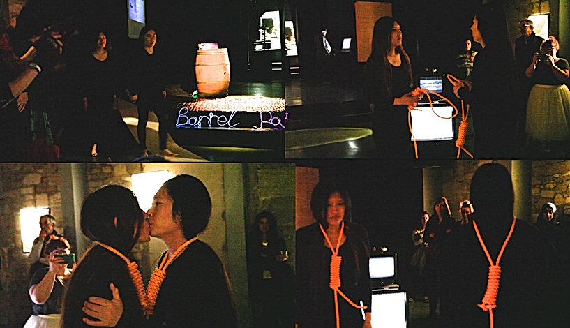 Barrel of Desire and Pain performance by artist Frank Fu
