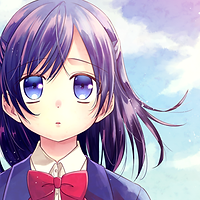 ブレザーを着た黒髪セミロングの少女のイラスト。 正面のアップで、まっすぐ前を見つめている。 背景は青空。
