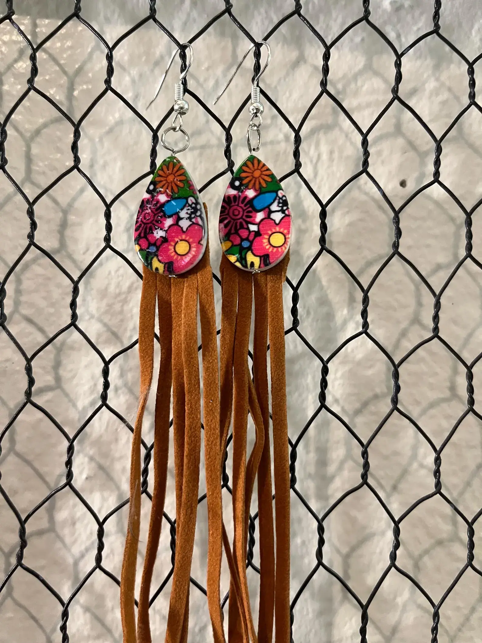 Handmade earrings Flowers2 with suede