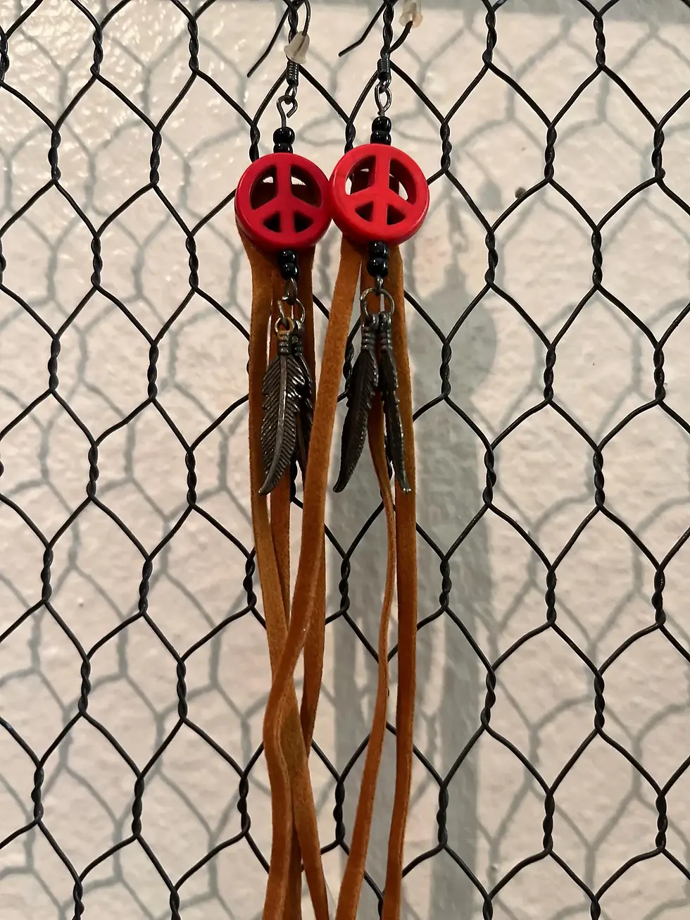 Thumbnail: Handmade earrings Peace sign7 with feathers