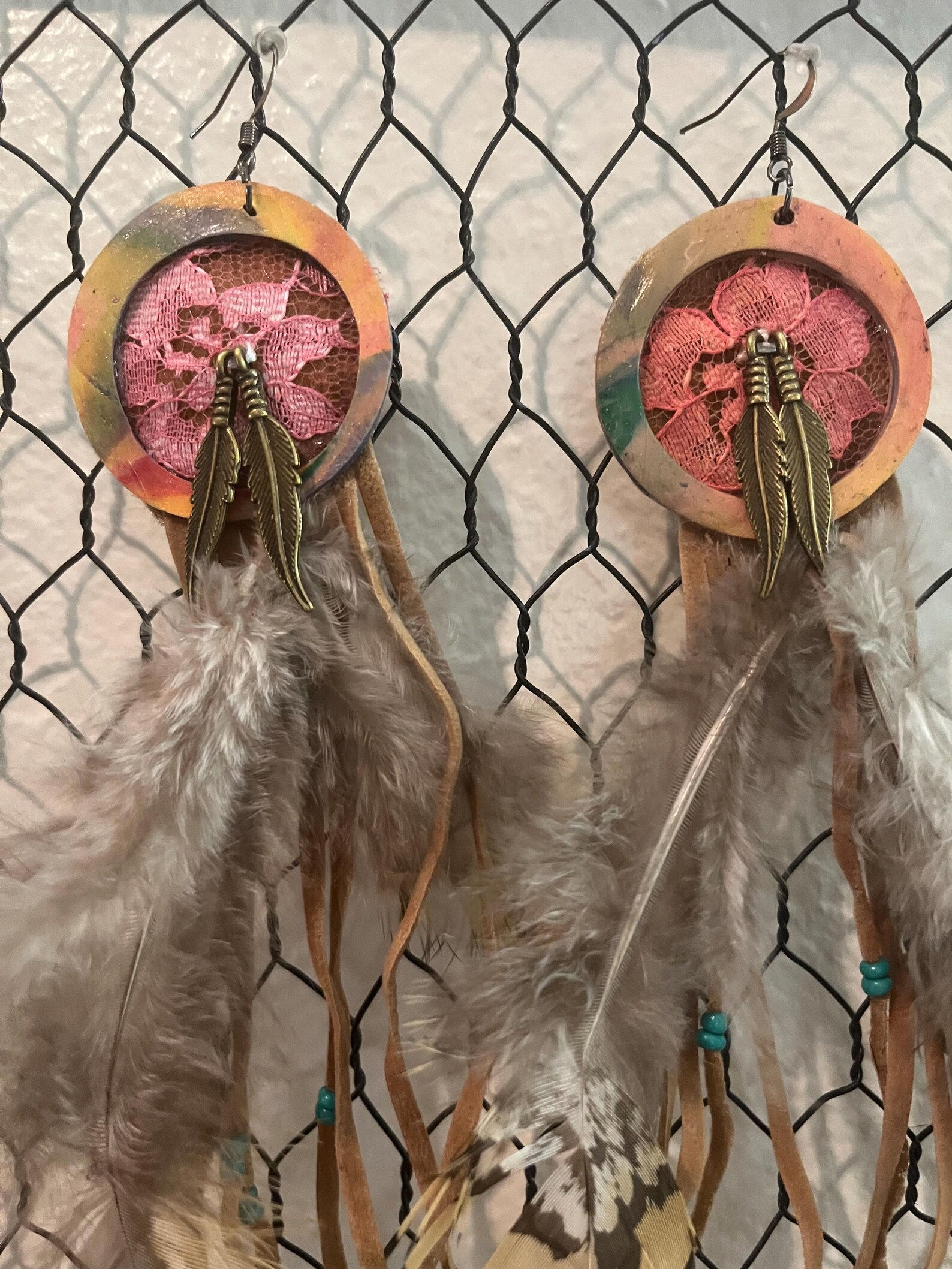 Hand made clay earrings dream catchers 3