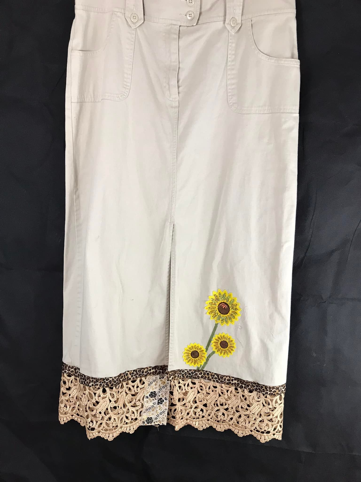 Up-cycled Khaki long skirt