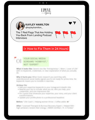 UPLVL Agency free PR guide on podcast interview red flags by Kayley Hamilton, PR and personal branding expert