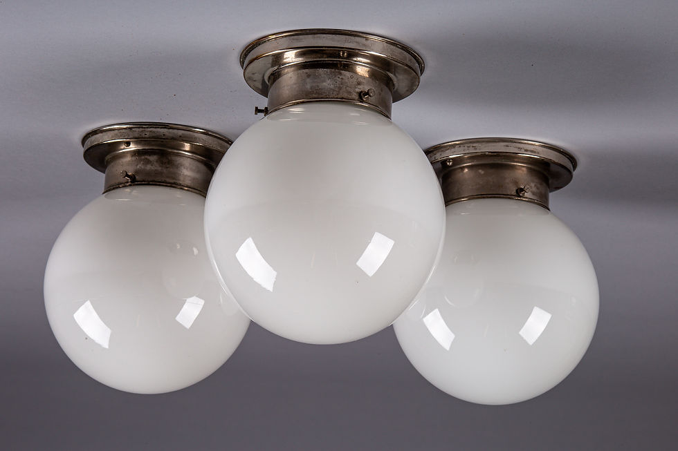 Thumbnail: Paavo Tynell, set of 1930's opaline glass  flush mount/wall lamps, Idman Oy