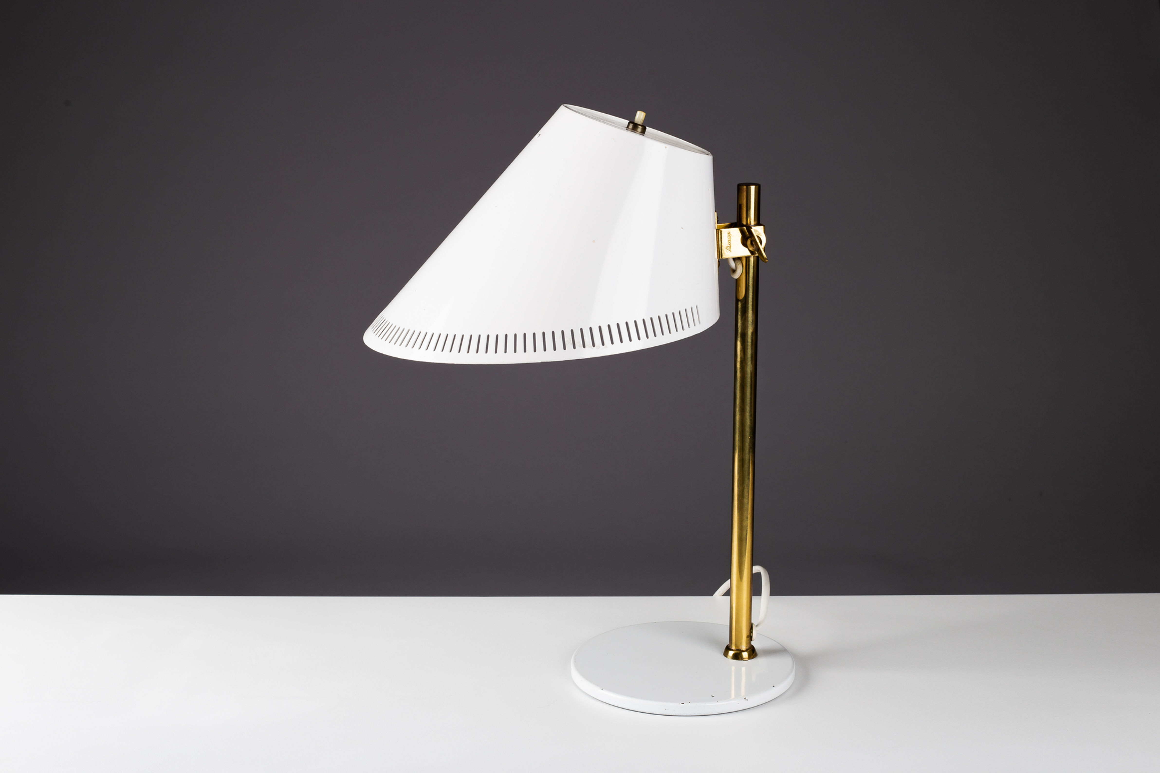 Paavo Tynell, brass and white table lamp 9227 for Taito Oy
