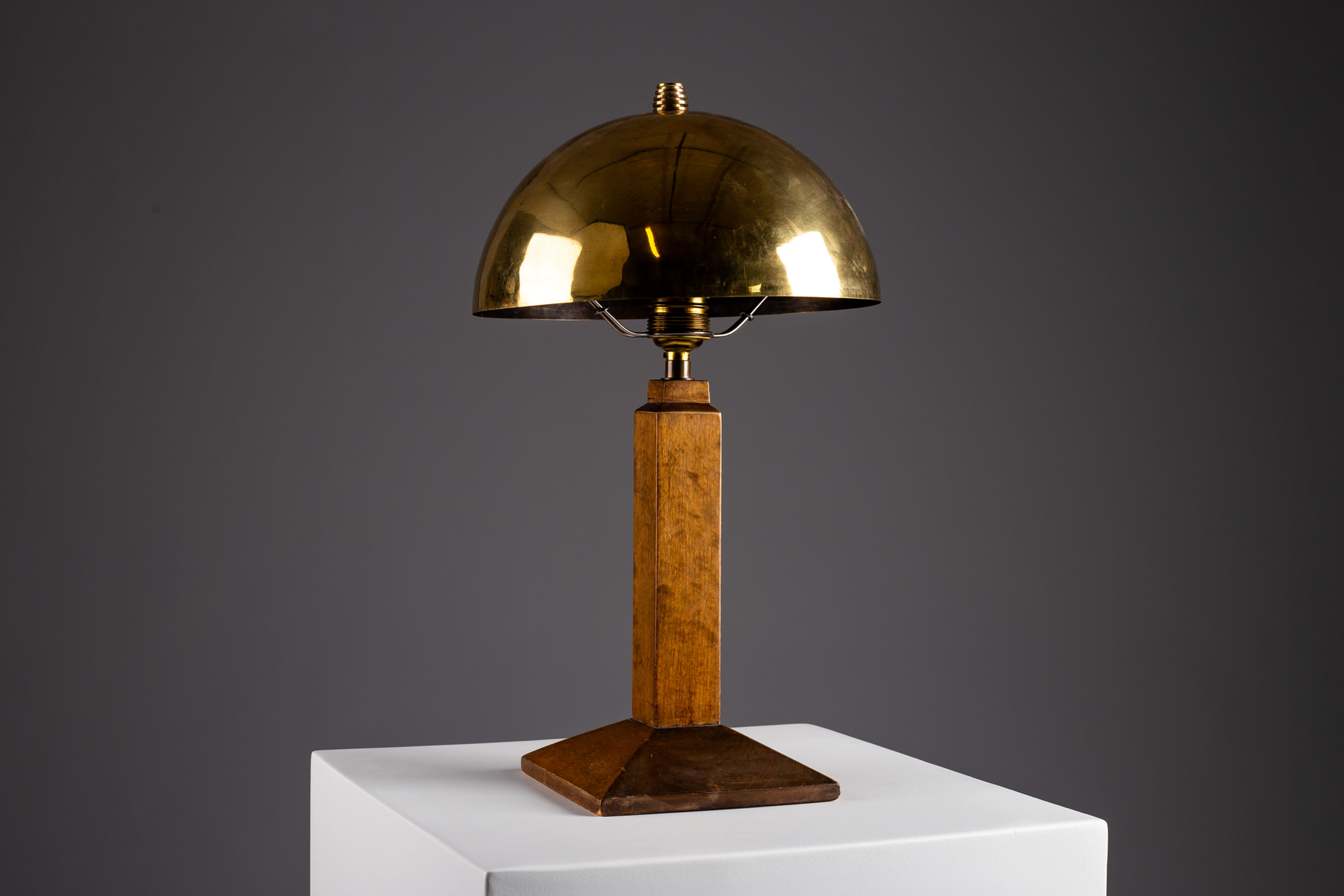 Art deco table lamp, wood and brass