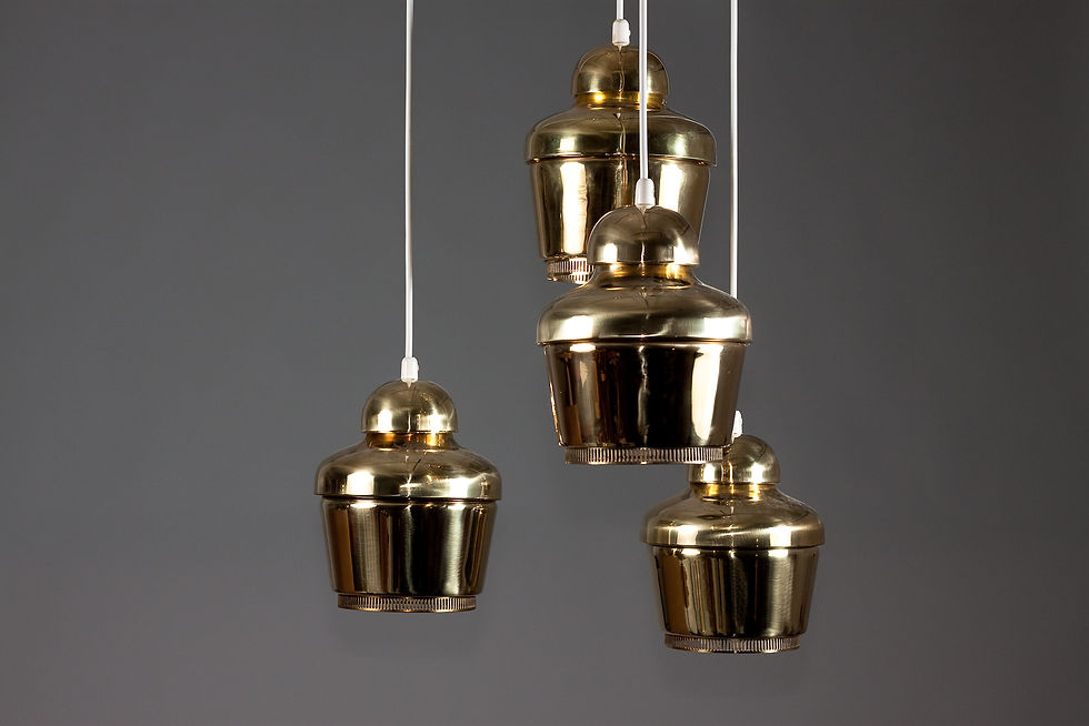 Thumbnail: Alvar Aalto, set of 4 circa 1950's "Golden bell" A330 pendants, Valaist