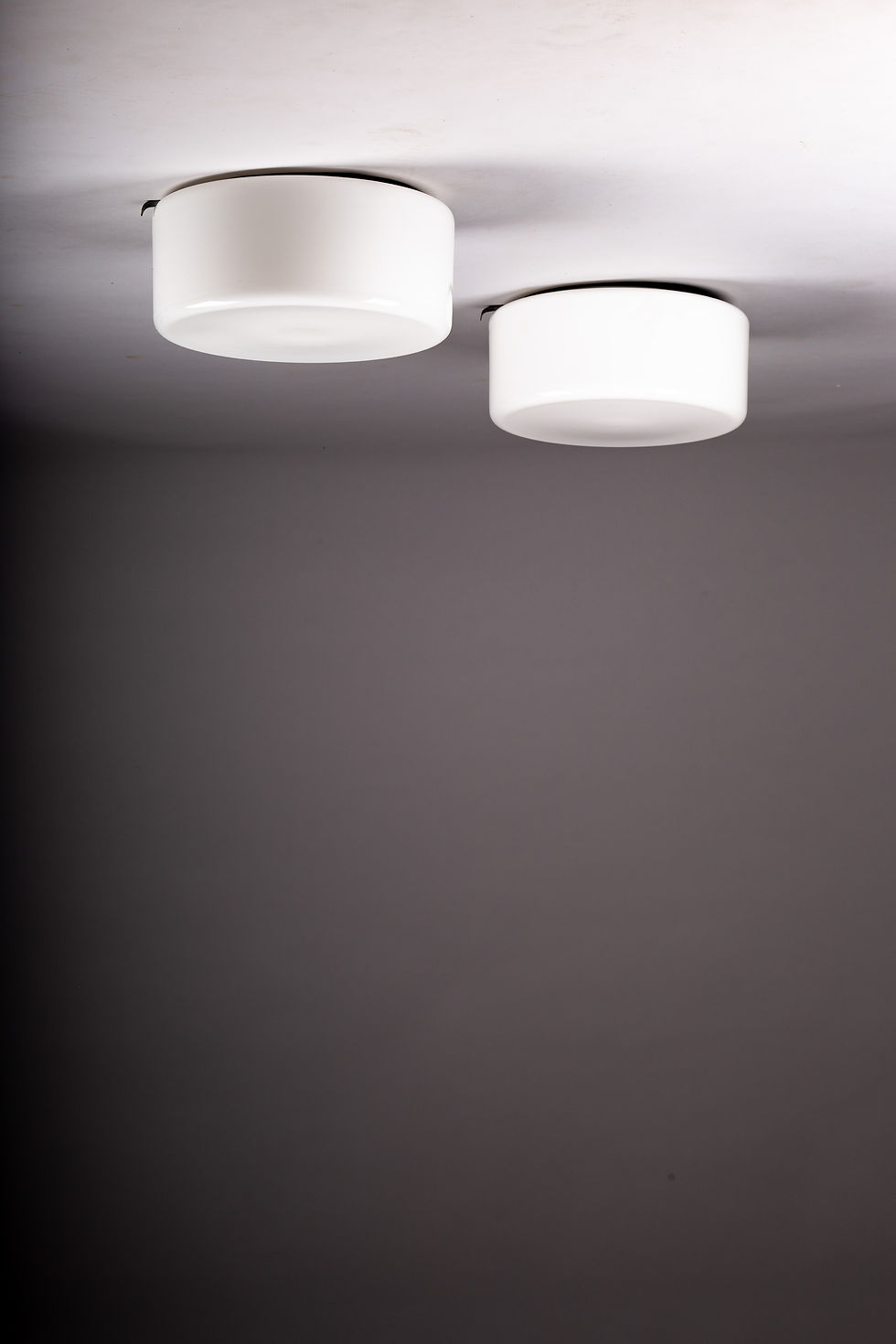 Thumbnail: Pair of large Finnish modernist opaline glass flush mounts