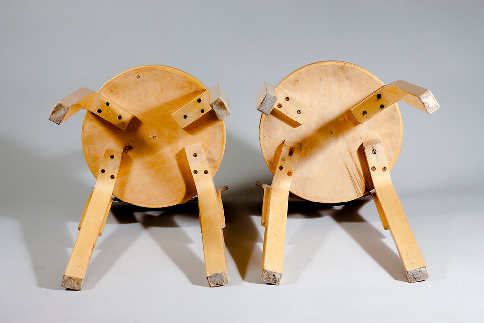 Thumbnail: Pair of Alvar Aalto Chair 65 in Red Linoleum for Artek, Finland
