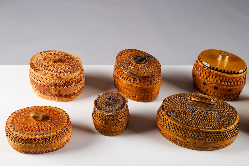 Thumbnail: Curated Collection of Finnish Birch Bark Boxes, c. 1940s