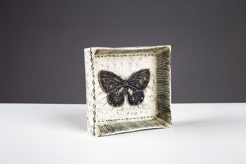 Thumbnail: Rut Bryk, signed 1950s butterfly stone ware box wall relief, Arabia Finland
