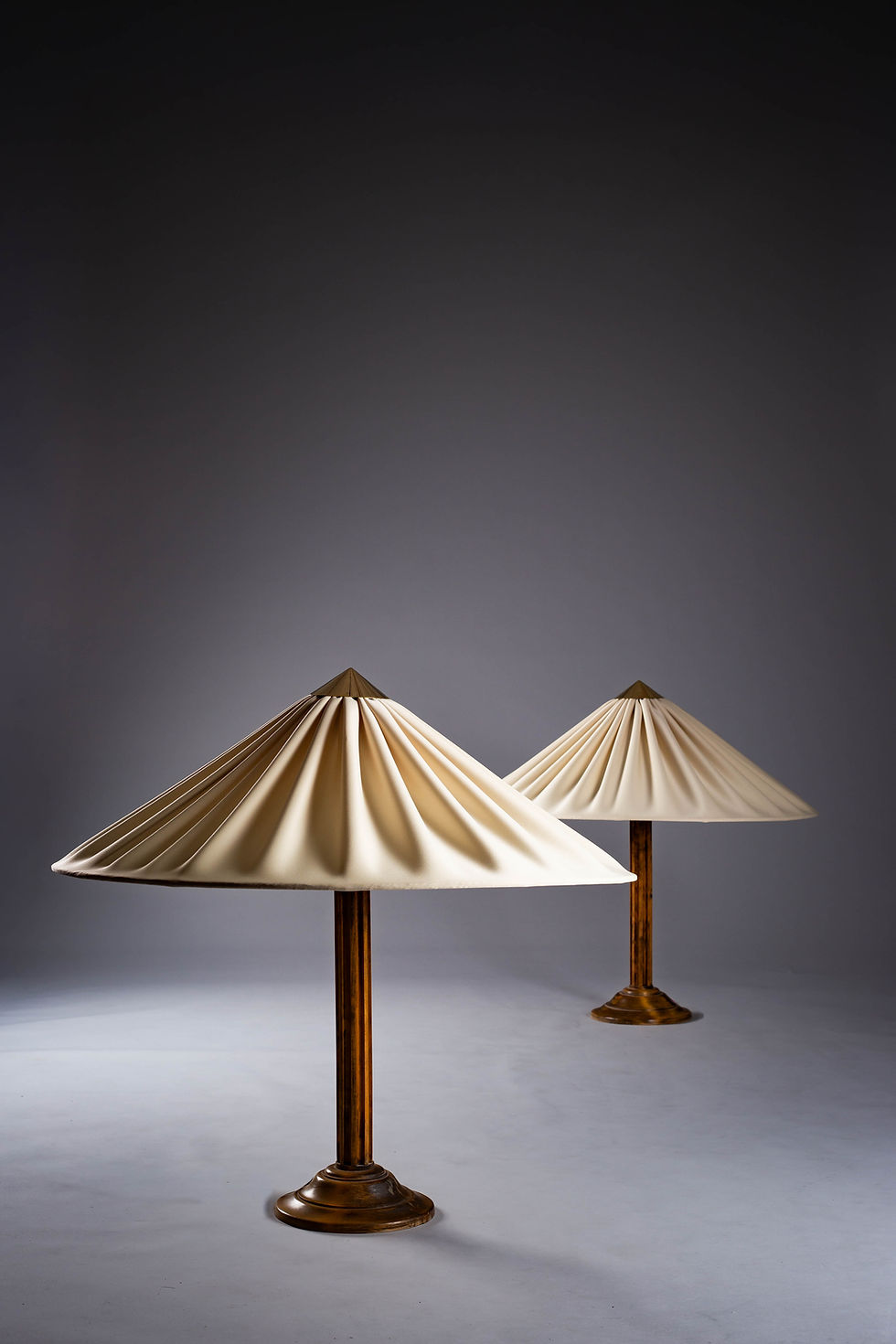 Thumbnail: Pair of large wooden modernist table lamps, 1930s, Finland