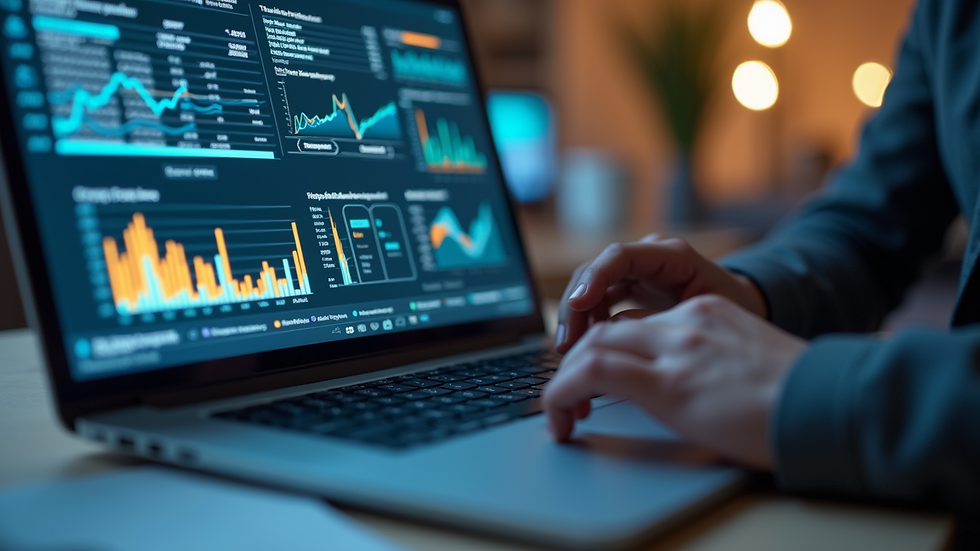 Close-up view of a laptop screen showing market research data