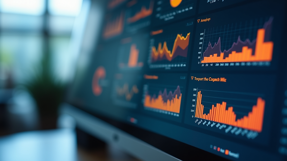 Close-up view of a computer screen showing AI-powered business analytics dashboard