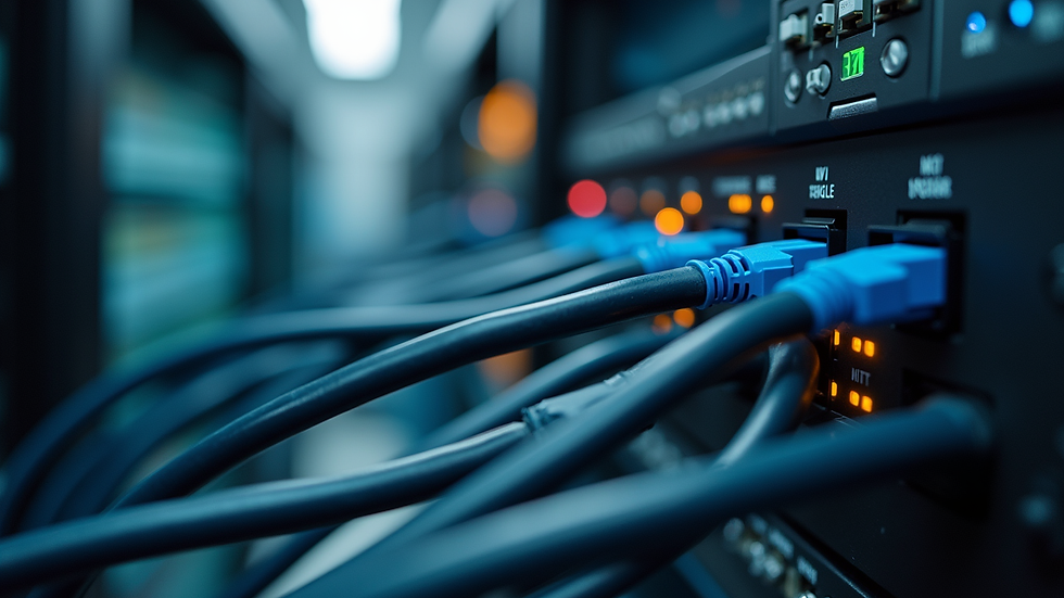 Close-up view of a technician working on network cables