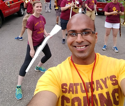 Band warming up in the street before a parade.