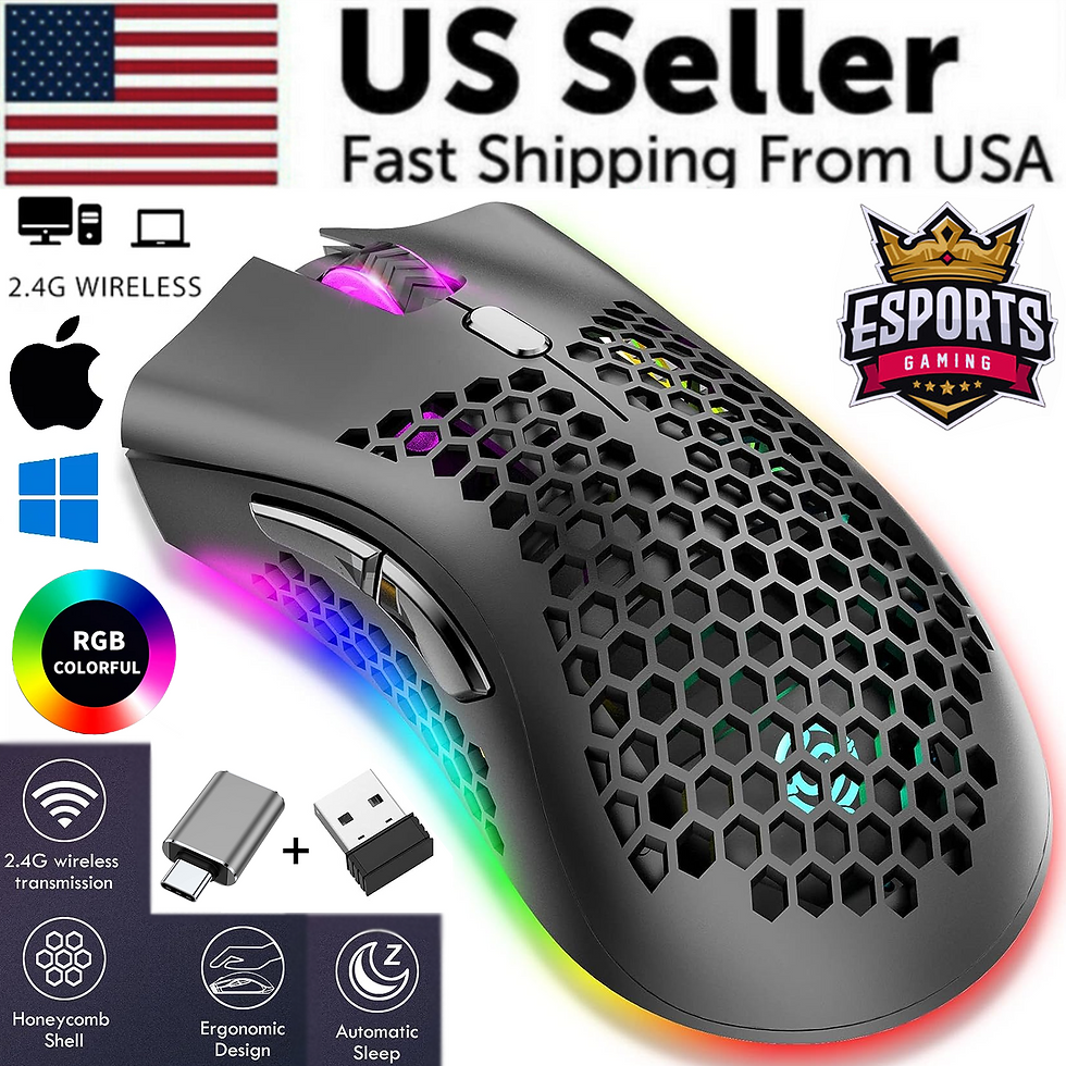 Thumbnail: Wireless Mouse Gaming Rechargeable Optical Mouse Cordless 7 Color LED Backlit PC