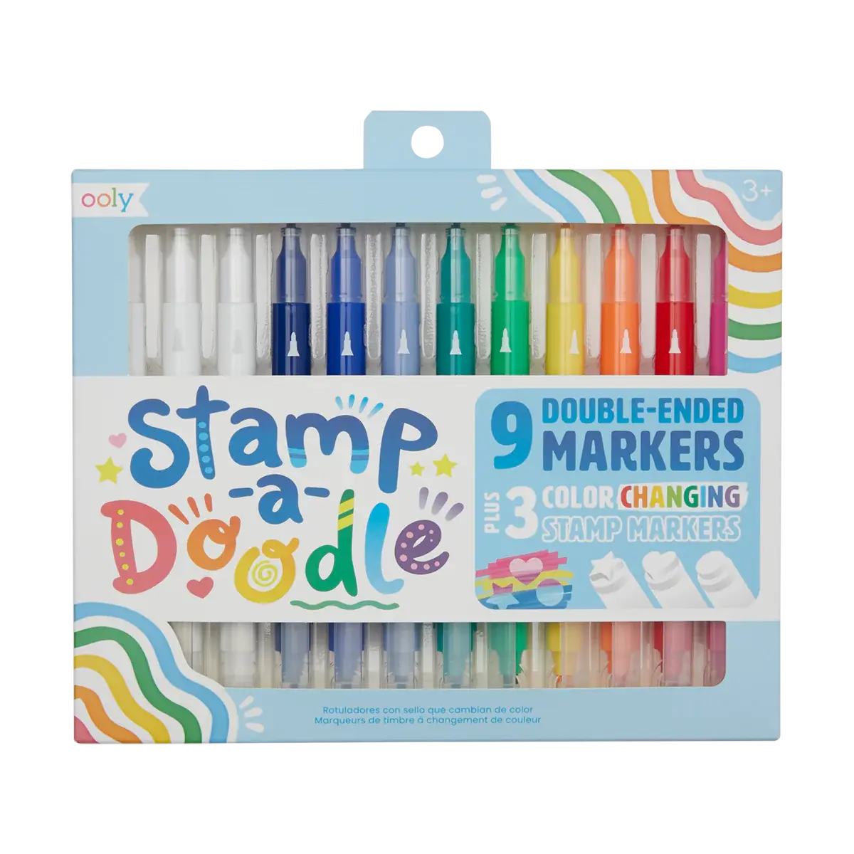 Ooly Stamp-A-Doodle Double-Ended Markers (Set of 12 w/ 9 Colors)