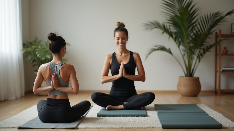 Eye-level view of a therapist guiding a yoga session
