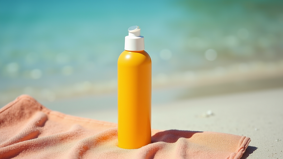 High angle view of a lightweight sunscreen bottle on a beach towel