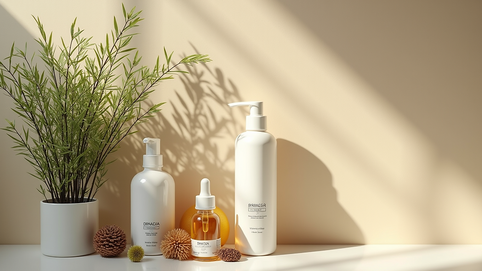 High angle view of a serene skincare setup with natural elements