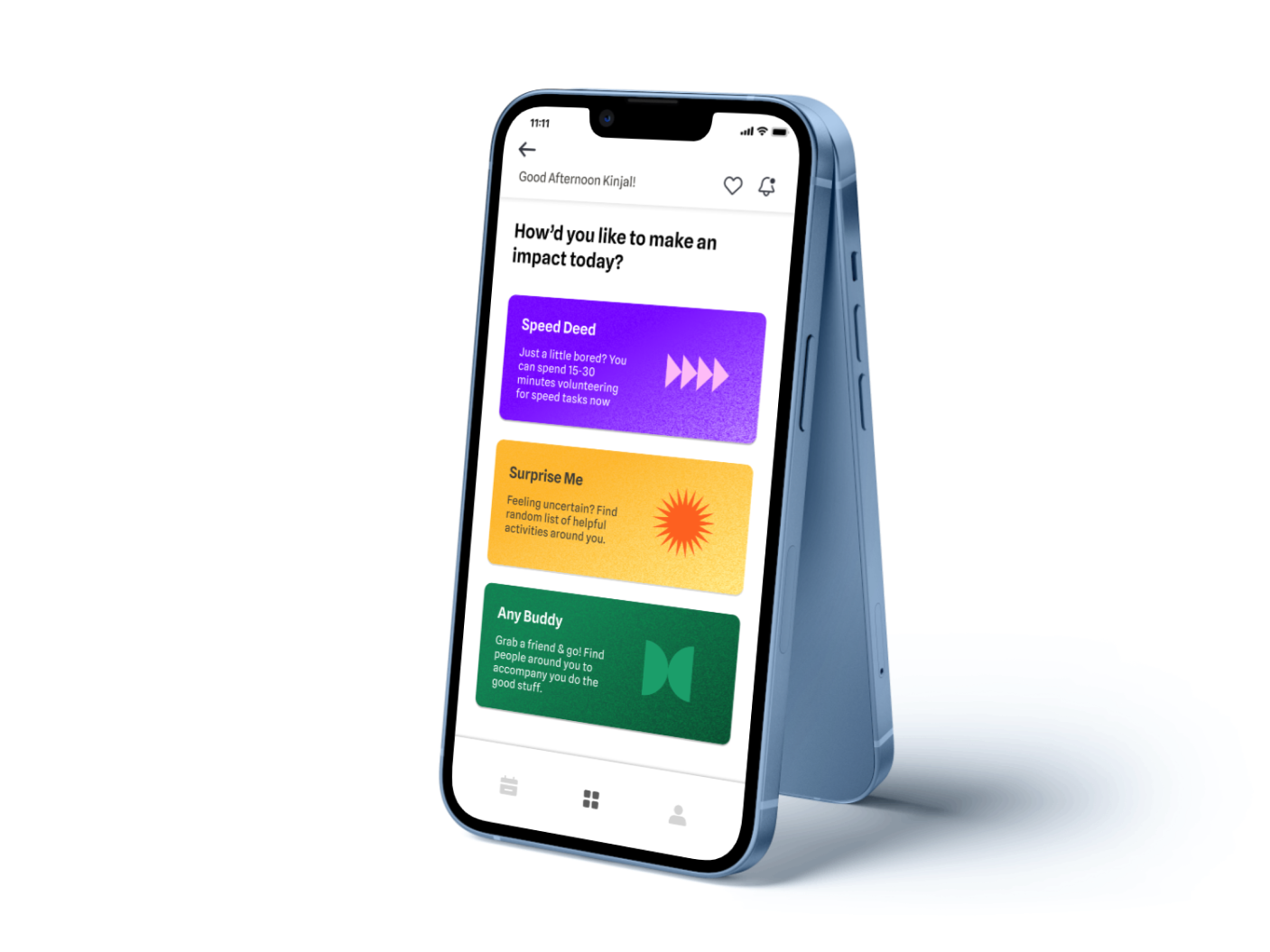 Karo volunteering app shown on phone screens