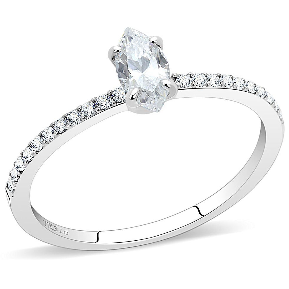 High polished stainless steel ring with clear marquise cubic