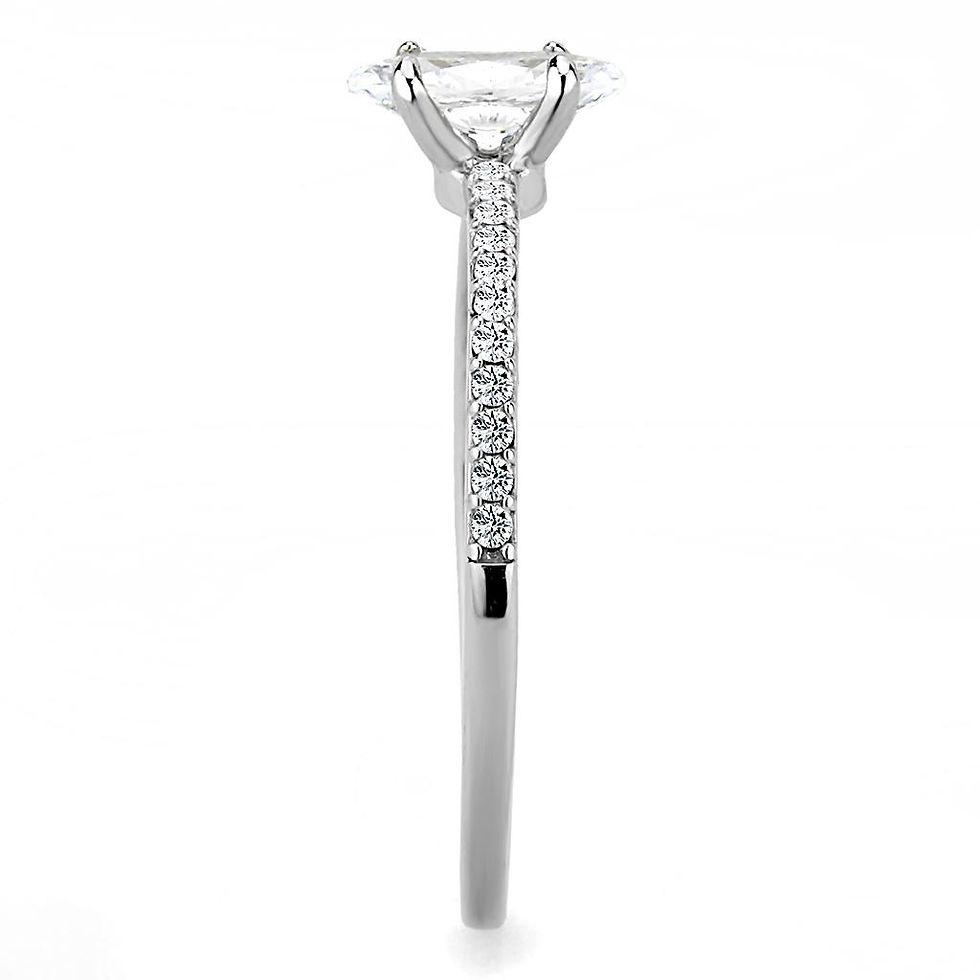 Thumbnail: Side view of DA031 stainless steel ring with clear cubic zirconia.
