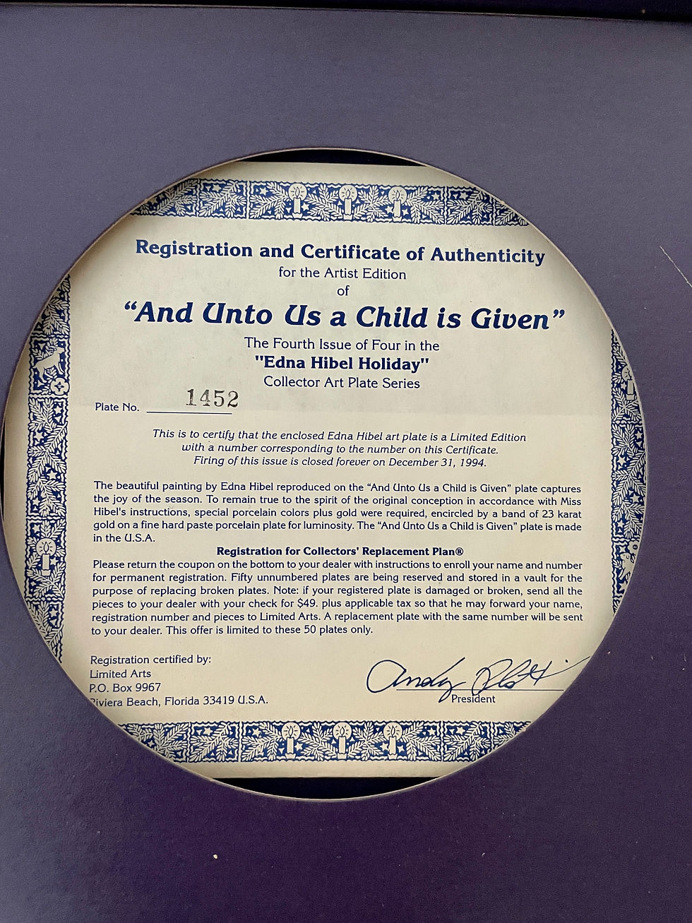 Thumbnail: Hand painted decorative Plate "And Onto Us A Child is Given"