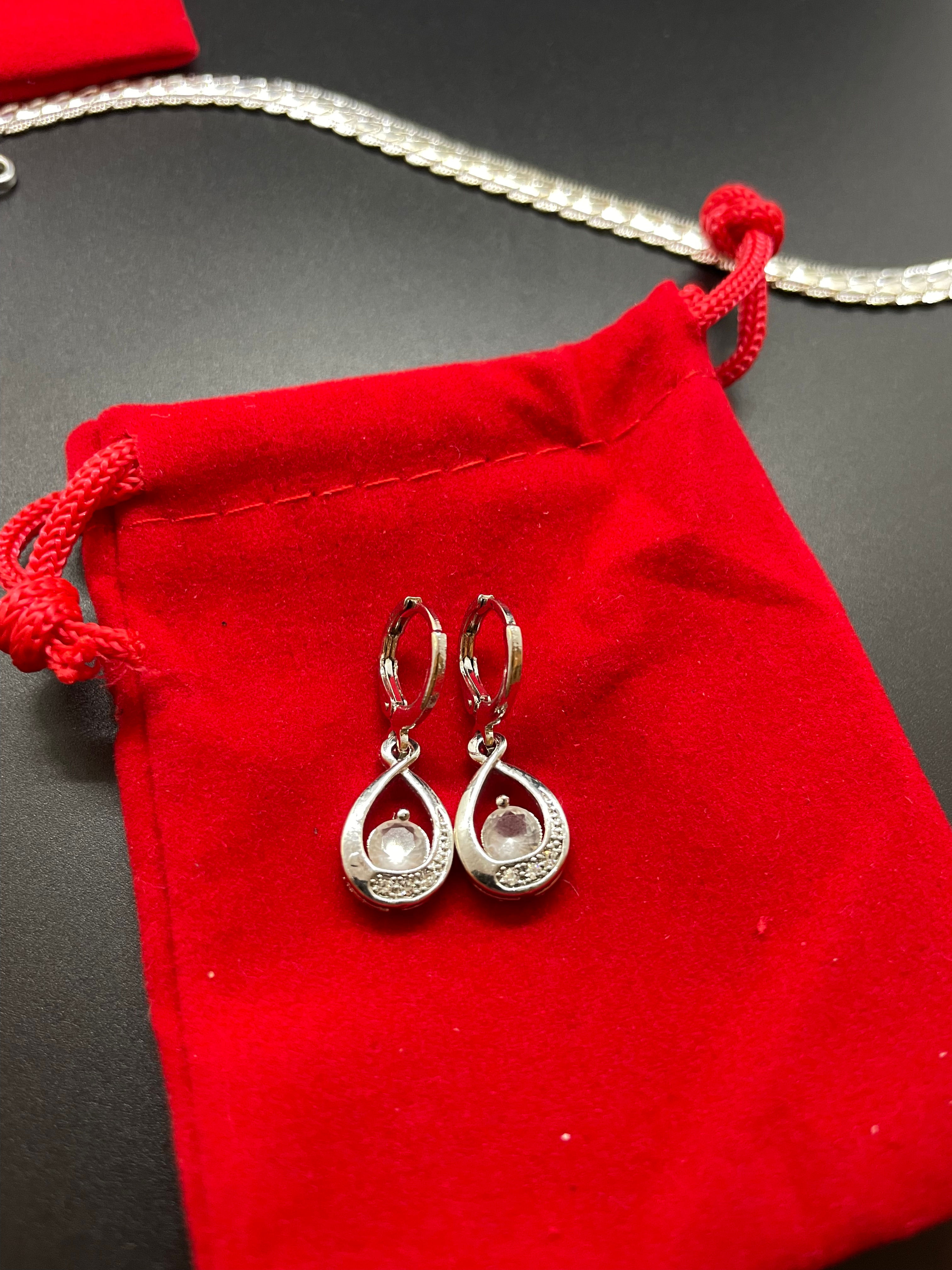 Pretty Silver and White Stone Earrings