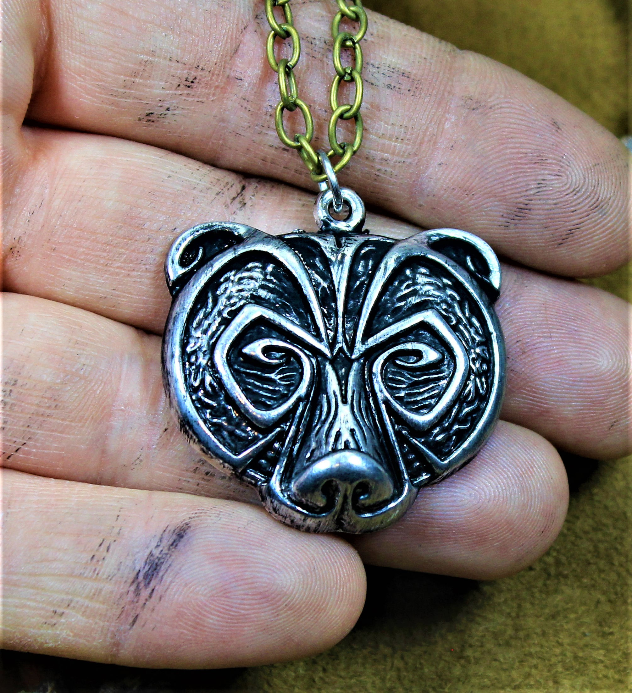 Viking bear necklace, berserker pendant on chain