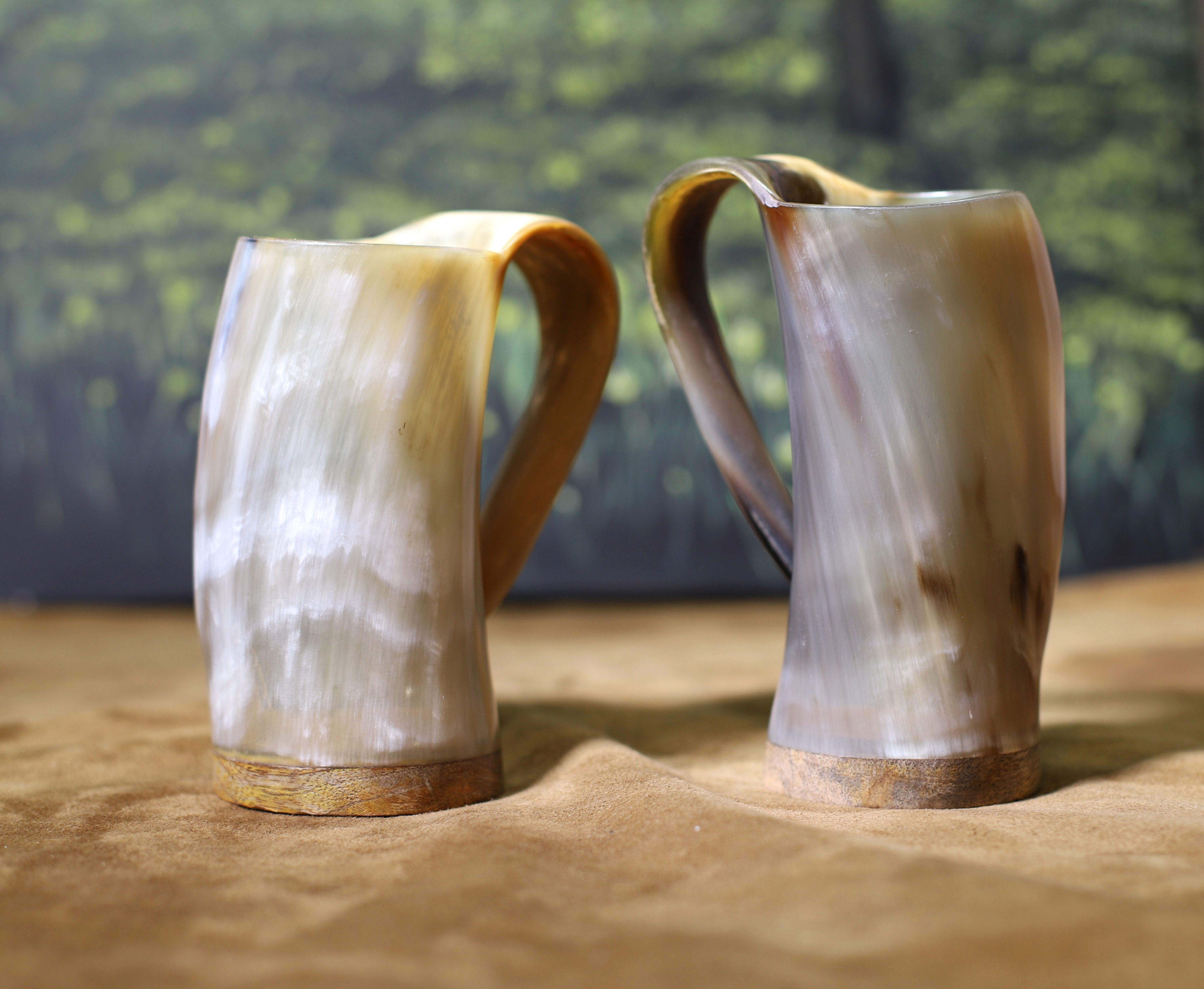 Drinking horn mugs, pair, small size