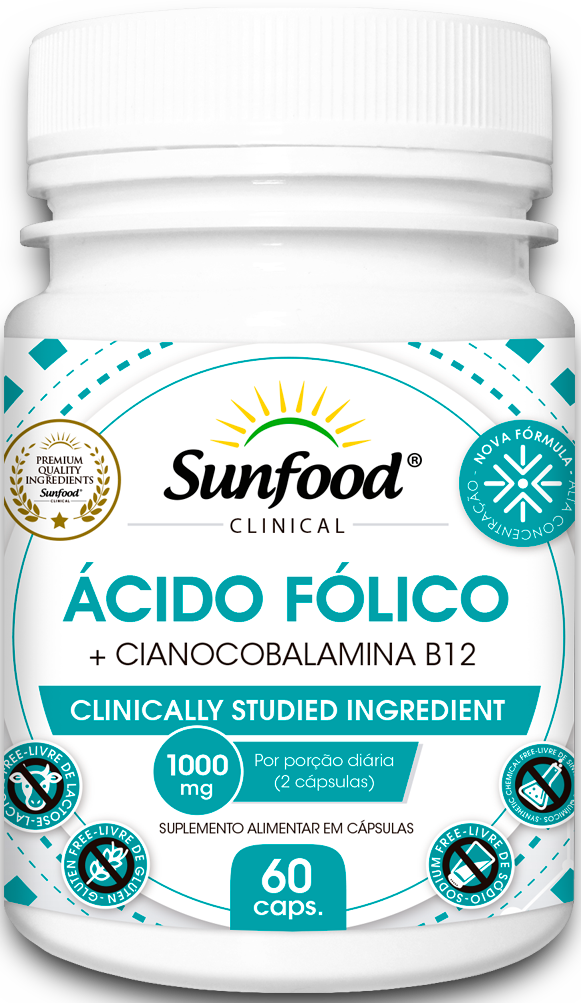 ÁCIDO FÓLICO + B12 1000MG 60 CAPS SUNFOOD CLINICAL