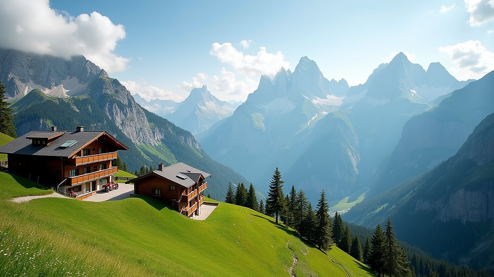 Vista panoramica delle Dolomiti con appartamenti in primo piano