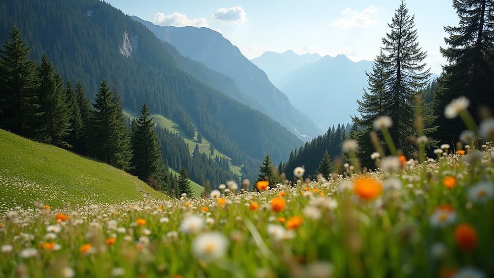 Vista ravvicinata di un sentiero di montagna con fiori e alberi in Val di Fiemme
