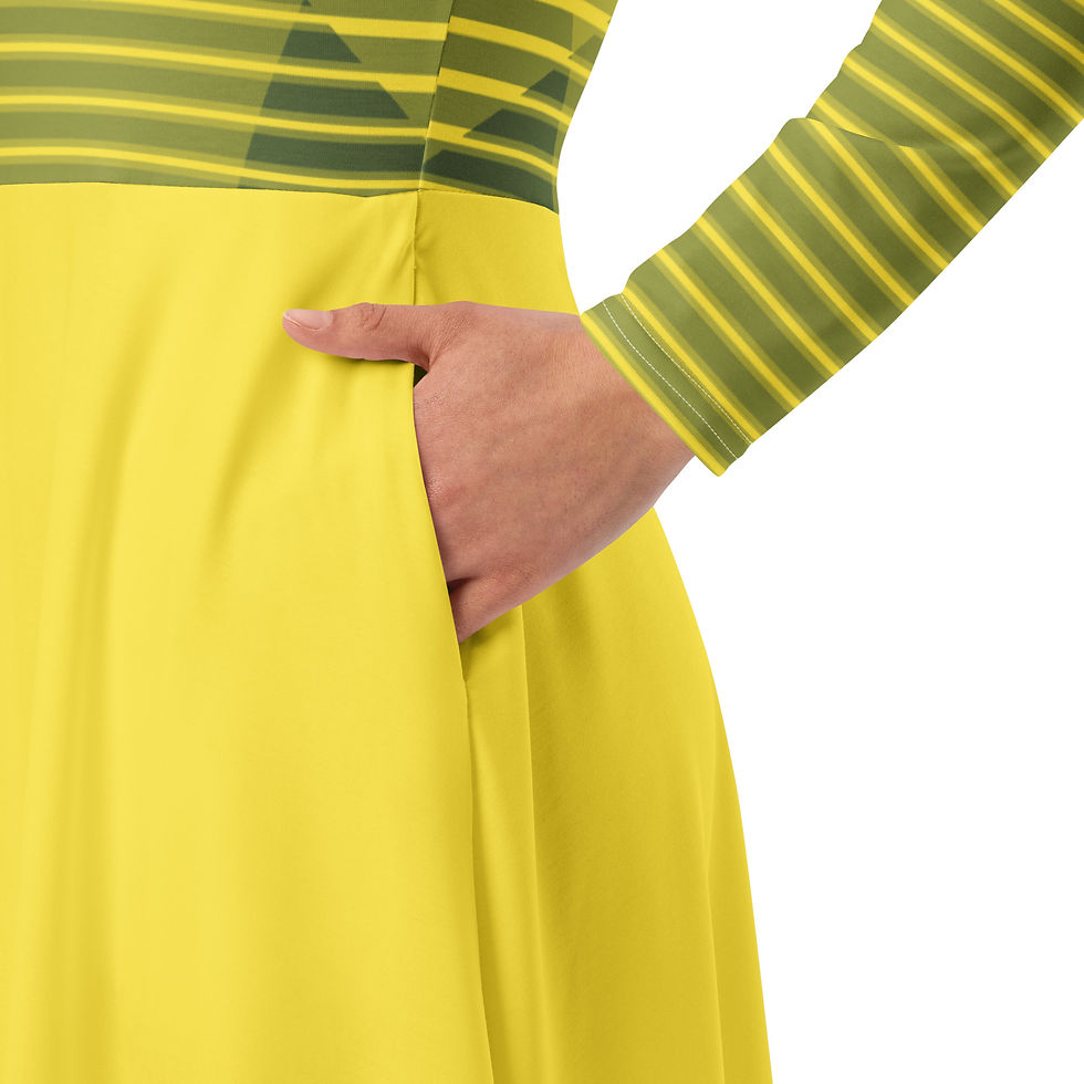Thumbnail: Yellow Charcoal Striped Long Sleeve Midi Dress