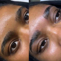 Before and after brow shaping and tint results