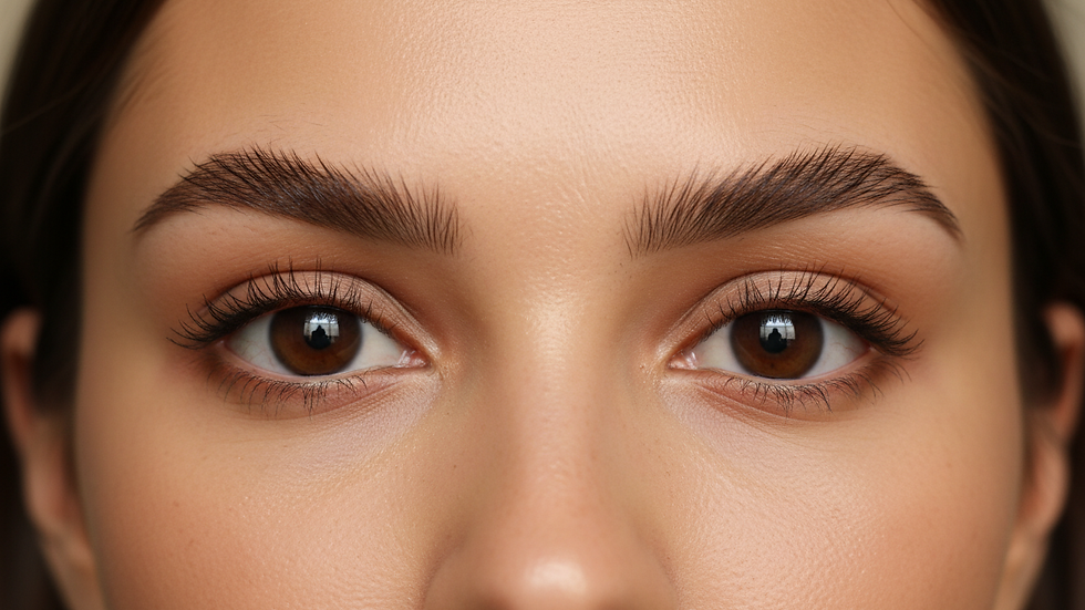 Eye-level view of neatly shaped eyebrows with brow gel applied