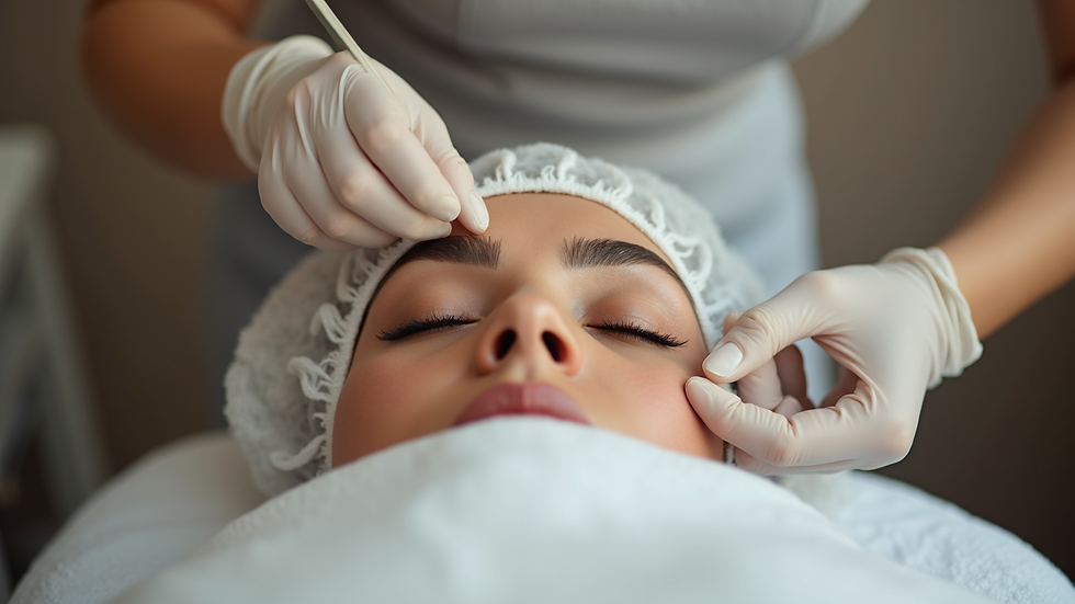 Eye-level view of a beauty studio treatment room with brow lamination setup
