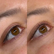 Before and after lash lift and tint on brown eyes.