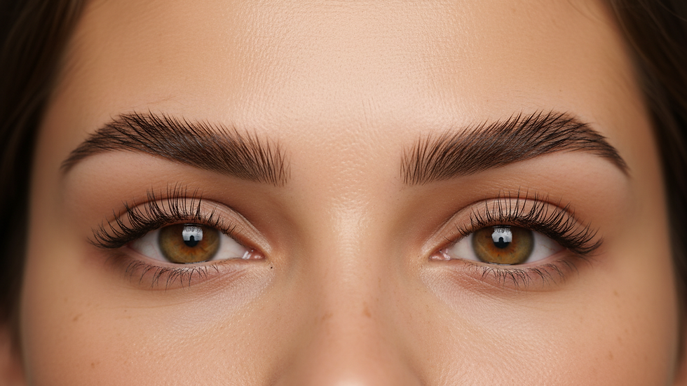 Close-up view of a set of perfectly laminated eyebrows