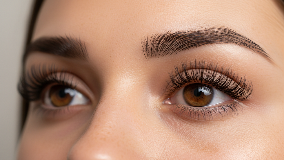 Close-up view of curled eyelashes after a premium lash lift