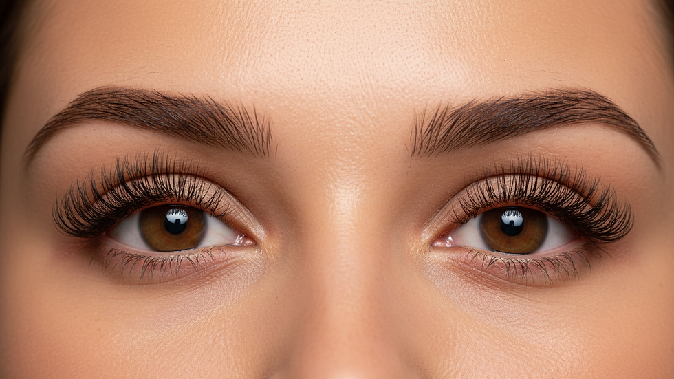 Close-up view of curled eyelashes after a lash lift
