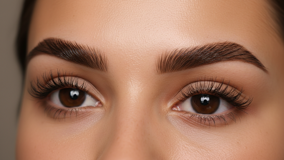 Close-up view of neatly laminated eyebrows with a smooth finish